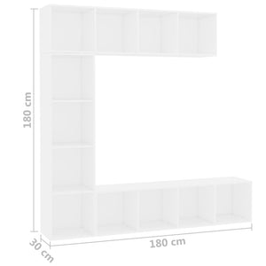 vidaXL 3 Piece Book/TV Cabinet Set White 180x30x180 cm