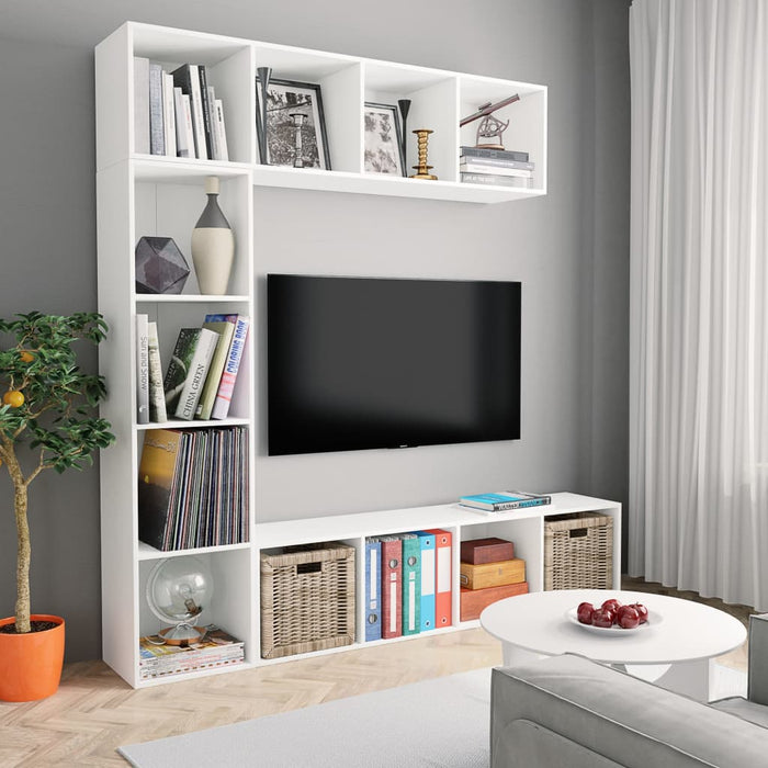 vidaXL 3 Piece Book/TV Cabinet Set White 180x30x180 cm