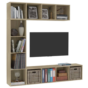 vidaXL 3 Piece Book/TV Cabinet Set Sonoma Oak 180x30x180 cm