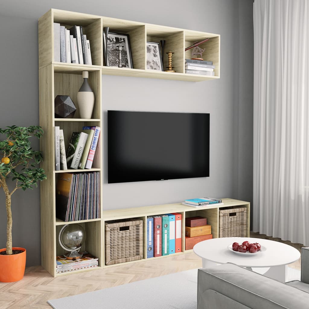 vidaXL 3 Piece Book/TV Cabinet Set Sonoma Oak 180x30x180 cm