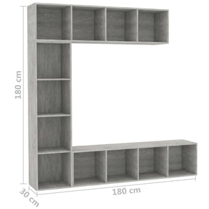 vidaXL 3 Piece Book/TV Cabinet Set Concrete Grey 180x30x180 cm