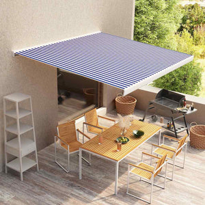 vidaXL Awning Top Sunshade Canvas Blue & White 350x250 cm