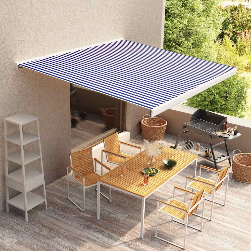 vidaXL Awning Top Sunshade Canvas Blue & White 500x300 cm