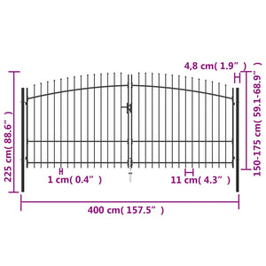 vidaXL Double Door Fence Gate with Spear Top 400x225 cm