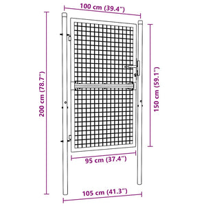 vidaXL Mesh Garden Gate Galvanised Steel 100x200 cm Grey