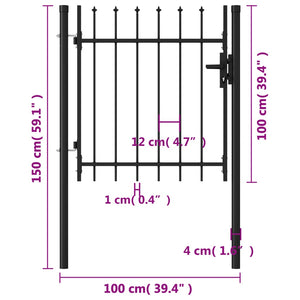 vidaXL Fence Gate Single Door with Spike Top Steel 1x1 m Black