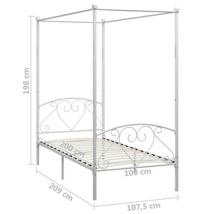 284427 vidaXL Canopy Bed Frame without Mattress White Metal 100x200 cm