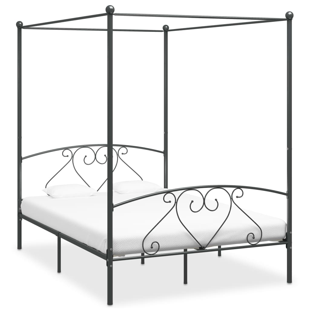 284444 vidaXL Canopy Bed Frame without Mattress Grey Metal 160x200 cm