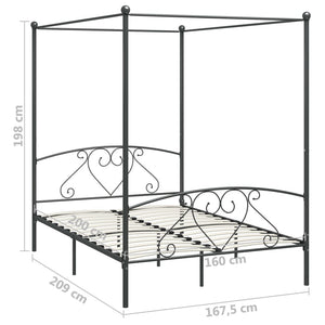 284444 vidaXL Canopy Bed Frame without Mattress Grey Metal 160x200 cm