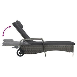 vidaXL Sun Lounger with Wheels Poly Rattan Grey