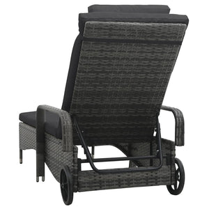 vidaXL Sun Lounger with Wheels Poly Rattan Grey