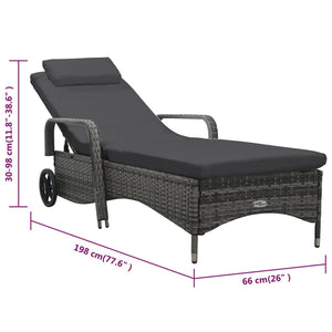 vidaXL Sun Lounger with Wheels Poly Rattan Grey