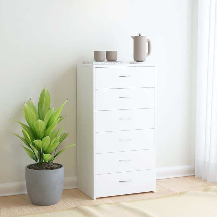 vidaXL Sideboard with 6 Drawers White 50x34x96 cm Engineered Wood