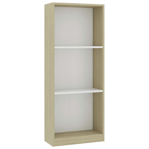 vidaXL 3-Tier Book Cabinet White and Sonoma Oak 40x24x108 cm Engineered Wood