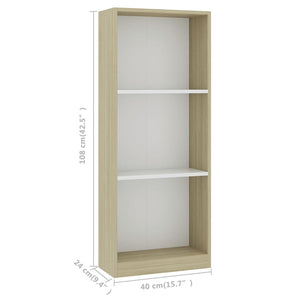 vidaXL 3-Tier Book Cabinet White and Sonoma Oak 40x24x108 cm Engineered Wood