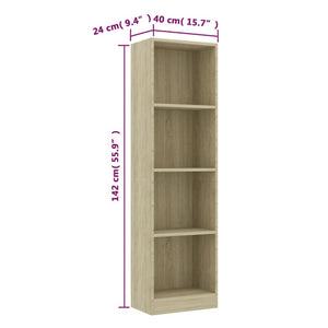 vidaXL 4-Tier Book Cabinet Sonoma Oak 40x24x142 cm Engineered Wood