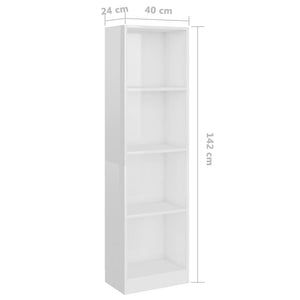 vidaXL 4-Tier Book Cabinet High Gloss White 40x24x142 cm Engineered Wood