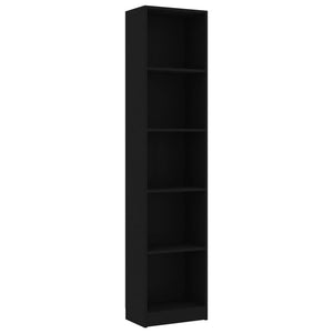 vidaXL 5-Tier Book Cabinet Black 40x24x175 cm Engineered Wood