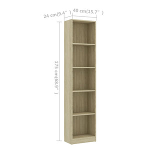 vidaXL 5-Tier Book Cabinet Sonoma Oak 40x24x175 cm Engineered Wood