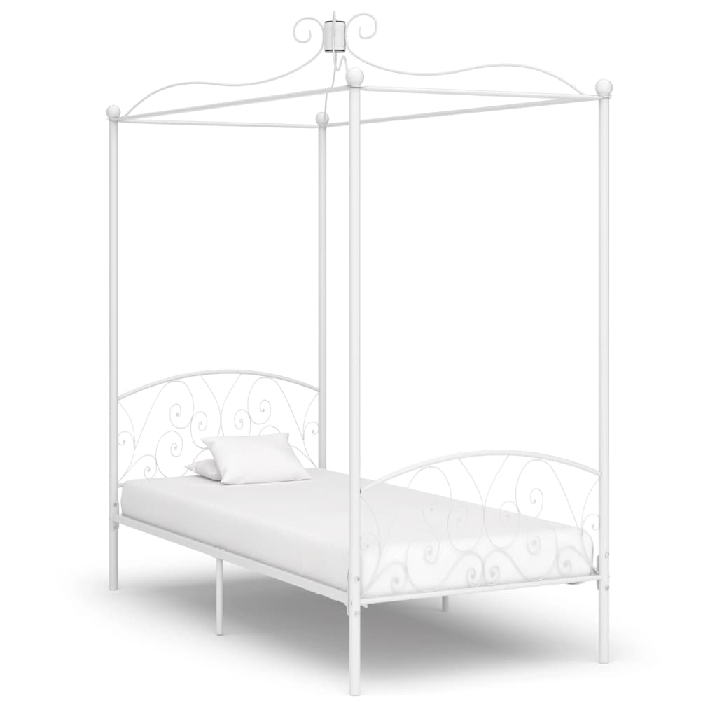 284469 vidaXL Canopy Bed Frame without Mattress White Metal 100x200 cm