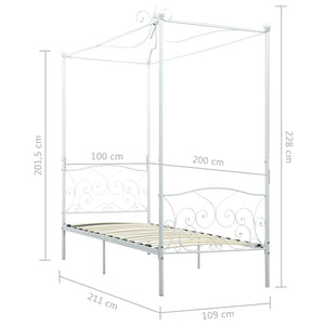 284469 vidaXL Canopy Bed Frame without Mattress White Metal 100x200 cm