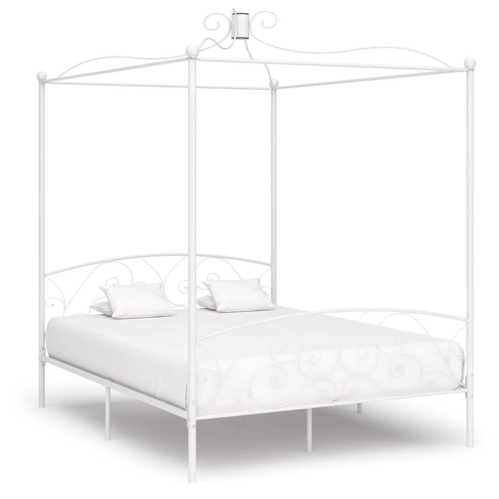 284473 vidaXL Canopy Bed Frame without Mattress White Metal 180x200 cm Super King