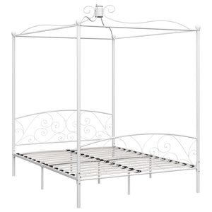 284473 vidaXL Canopy Bed Frame without Mattress White Metal 180x200 cm Super King