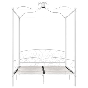 284473 vidaXL Canopy Bed Frame without Mattress White Metal 180x200 cm Super King