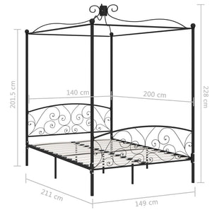 284477 vidaXL Canopy Bed Frame without Mattress Black Metal 140x200 cm