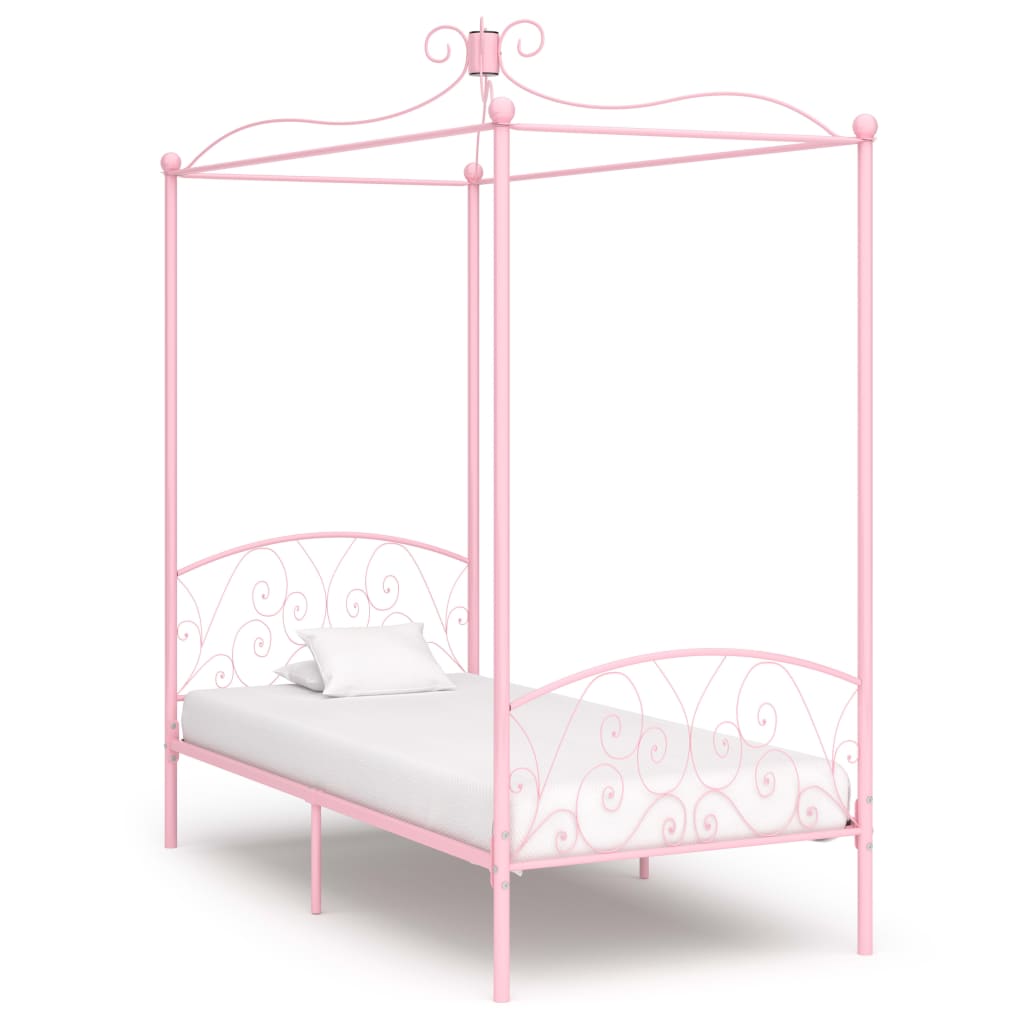 284486 vidaXL Canopy Bed Frame without Mattress Pink Metal 90x200 cm