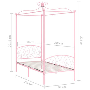 284486 vidaXL Canopy Bed Frame without Mattress Pink Metal 90x200 cm