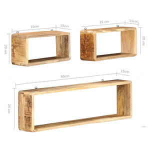 vidaXL 3 Piece Wall Cube Shelf Set Soild Mango Wood