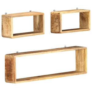 vidaXL 3 Piece Wall Cube Shelf Set Soild Mango Wood