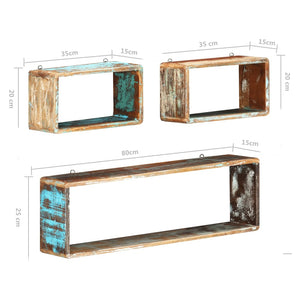 vidaXL 3 Piece Wall Cube Shelf Set Soild Reclaimed Wood