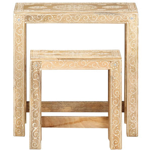 vidaXL 2 Piece Hand-painted Side Table Set Solid Mango Wood