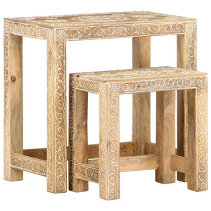 vidaXL 2 Piece Hand-painted Side Table Set Solid Mango Wood