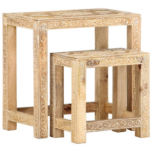 vidaXL 2 Piece Hand-painted Side Table Set Solid Mango Wood