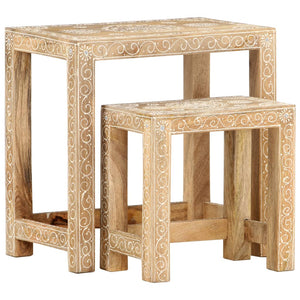 vidaXL 2 Piece Hand-painted Side Table Set Solid Mango Wood