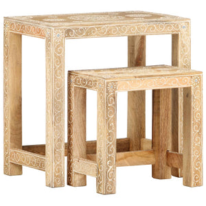 vidaXL 2 Piece Hand-painted Side Table Set Solid Mango Wood