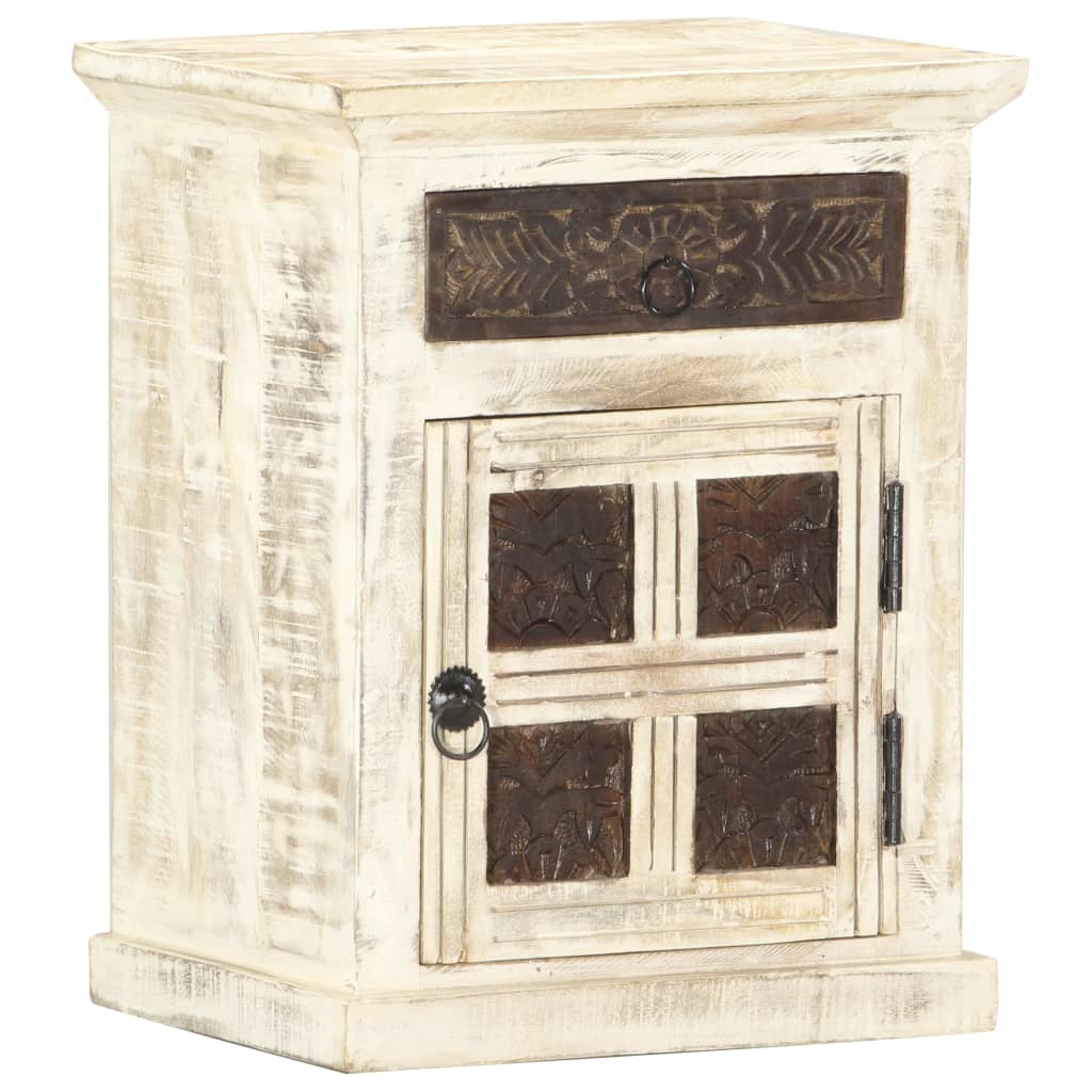 vidaXL Bedside Cabinet White 40x30x50 cm Solid Mango Wood