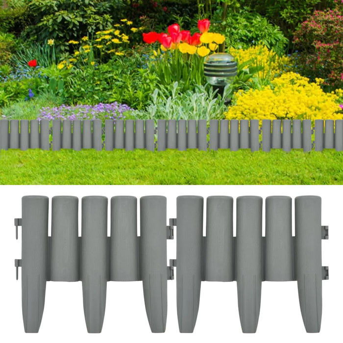 vidaXL Lawn Edgings 36 pcs Grey 10 m PP