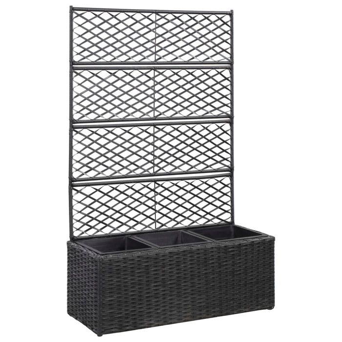 vidaXL Trellis Raised Bed with 3 Pots 83x30x130 cm Poly Rattan Black