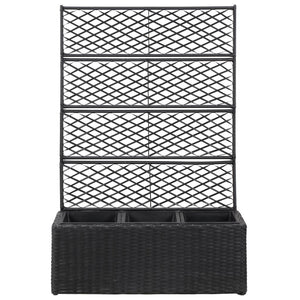 vidaXL Trellis Raised Bed with 3 Pots 83x30x130 cm Poly Rattan Black