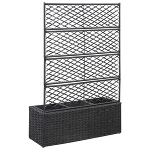 vidaXL Trellis Raised Bed with 3 Pots 83x30x130 cm Poly Rattan Black