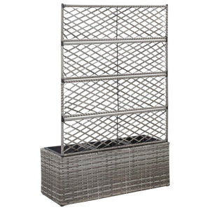 vidaXL Trellis Raised Bed with 3 Pots 83x30x130 cm Poly Rattan Grey