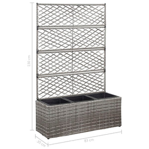 vidaXL Trellis Raised Bed with 3 Pots 83x30x130 cm Poly Rattan Grey