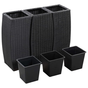 vidaXL Garden Raised Beds 3 pcs Poly Rattan Black