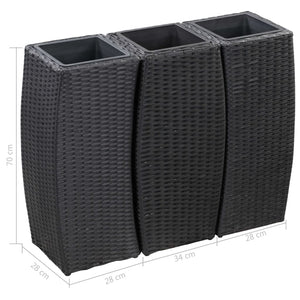 vidaXL Garden Raised Beds 3 pcs Poly Rattan Black