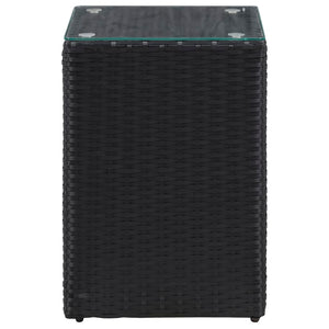 vidaXL Side Table with Glass Top Black 35x35x52 cm Poly Rattan