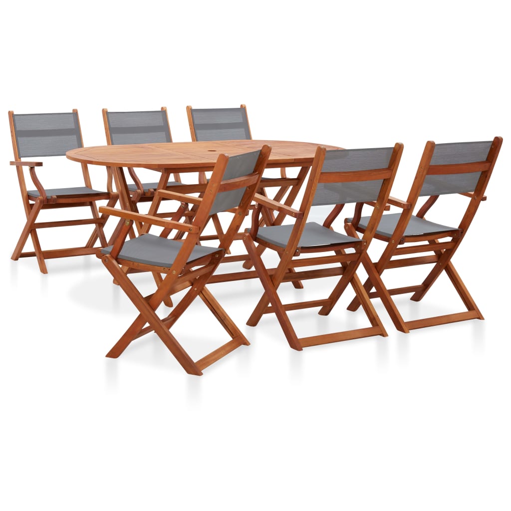 vidaXL 7 Piece Outdoor Dining Set Grey Solid Eucalyptus Wood and Textilene